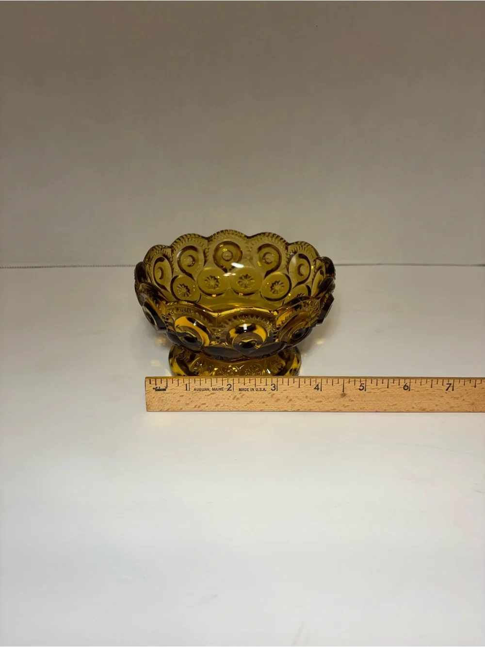 LE Smith Moon And Stars Candy Dish Compote Footed Amber VTG Home Accent Decor